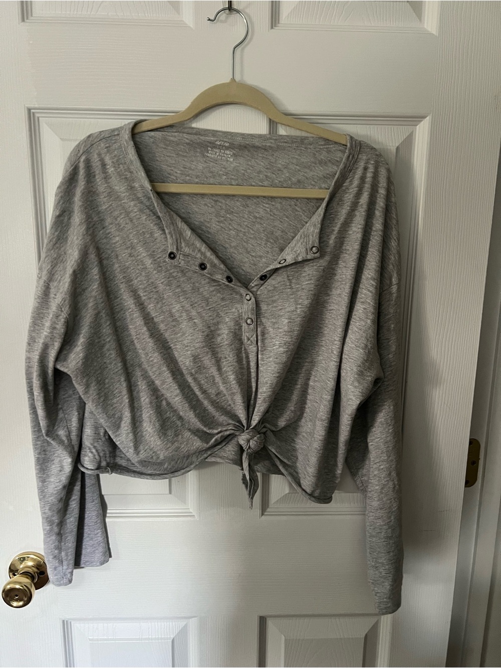 aerie Heather Gray Long-Sleeve Knot Front Henley